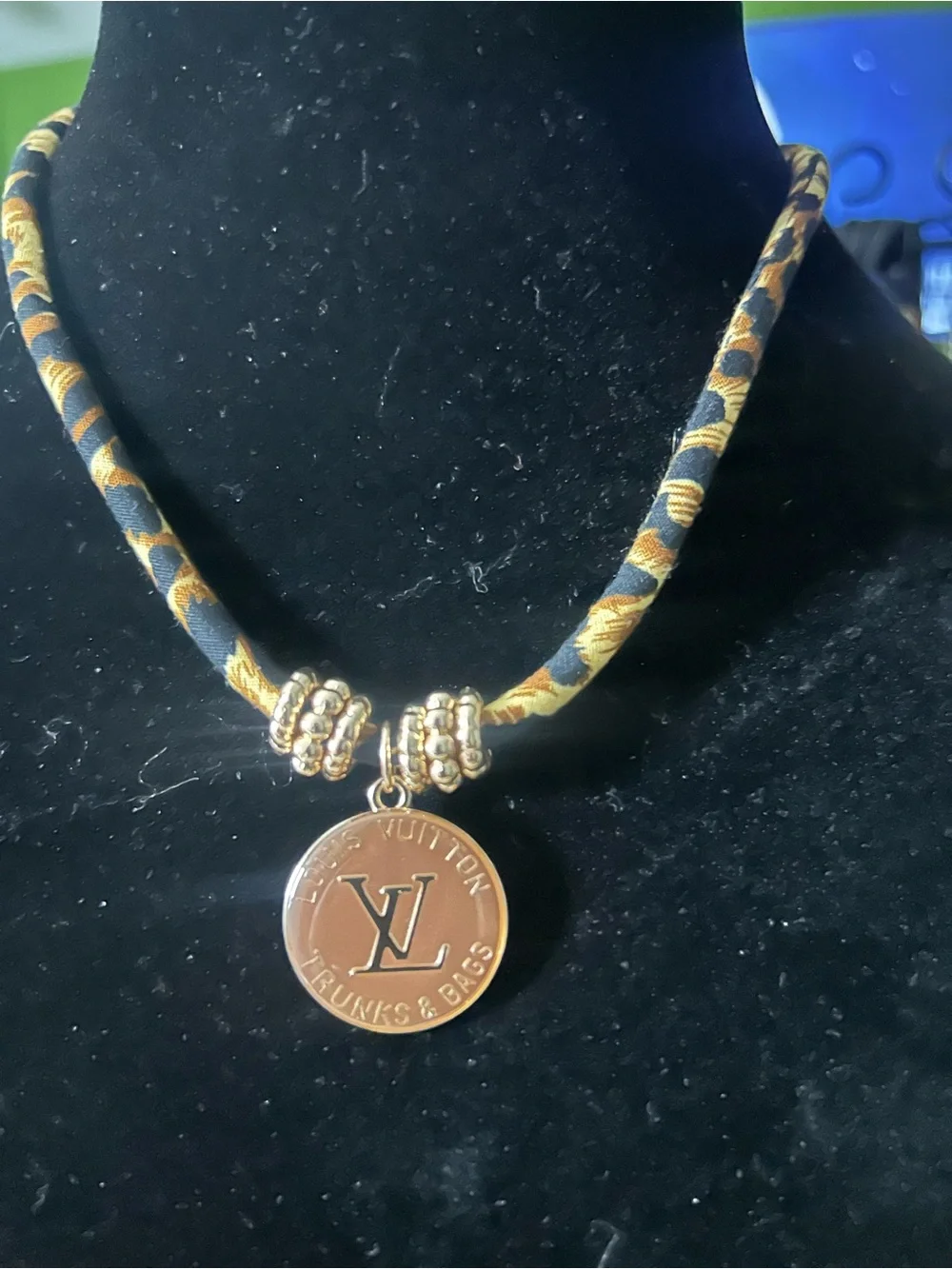 Brown and Gold Cord Choker with Gold Medallion
